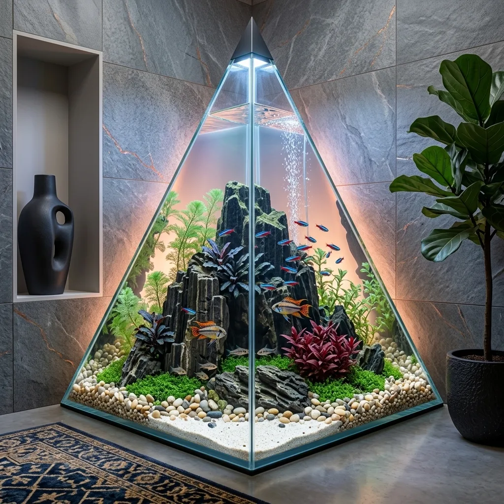 Transform Your Living Space with a Corner Pyramid Aquarium - An Innovative Focal Point